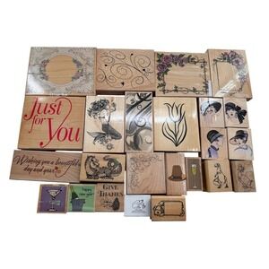 Vintage Lot Of 24 Wooden Rubber Stamps Assorted Designs Hero Arts Mixed Brands‎